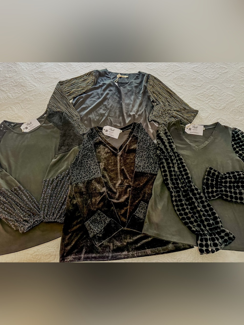 XS Boutique Bundle – 4 Black Dressy Tops – Velvet & Mesh